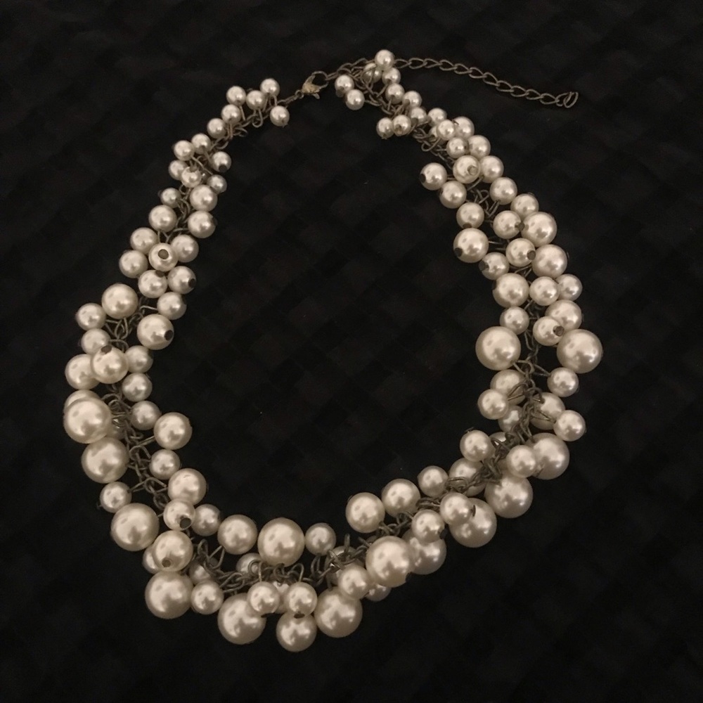 Pearl Cluster Statement Necklace - White Pearls